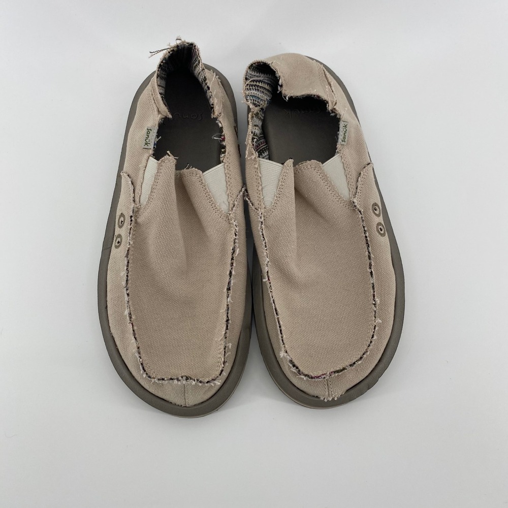 Sanuk Sidewalk Surfer Mens Tan Canvas Slip On Loafers Shoes Size 10